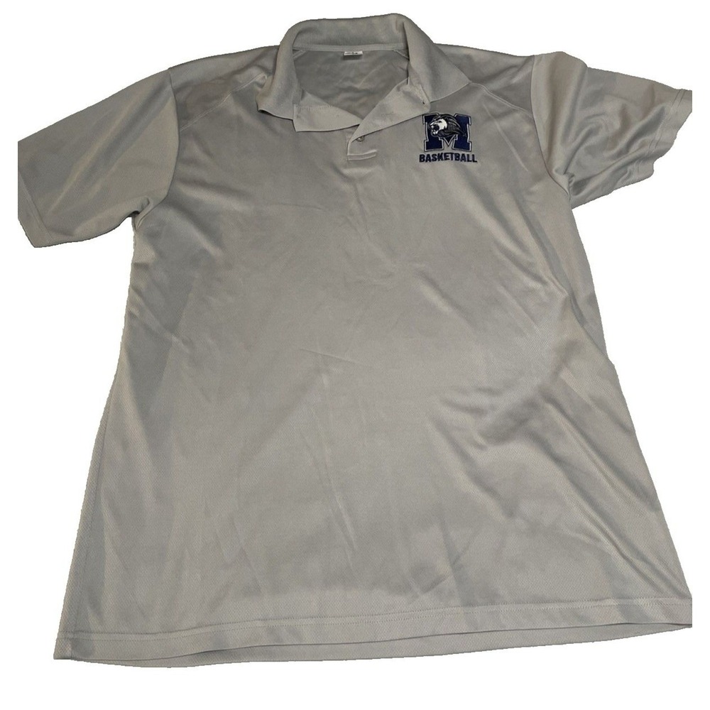 C2 Sport Basketball Polo Shirt Mens Large Gray Excellent Lion Mascot Embroidered